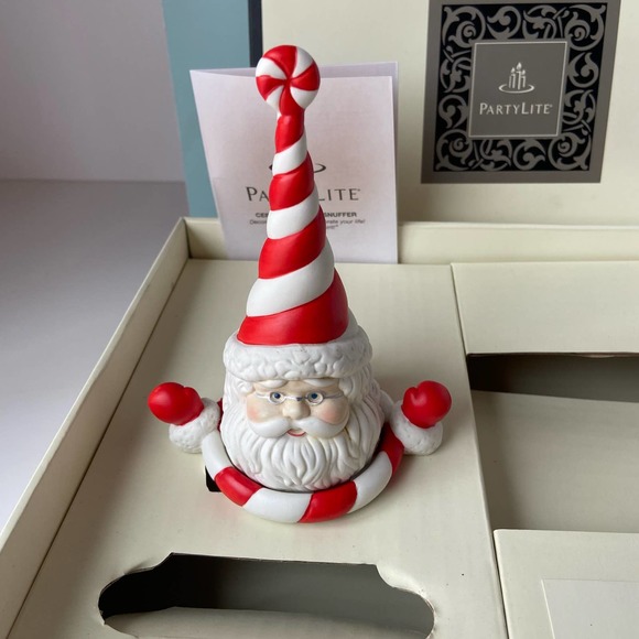 PartyLite Santa Candle Snuffer Holder Gift Set Peppermint Bark Retired w/ Box - Picture 3 of 9